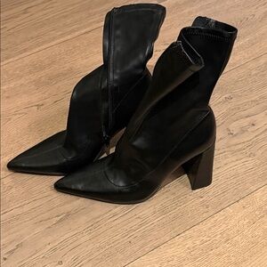 Zara Black Pointed Toe Block Heel Sock Ankle Boots